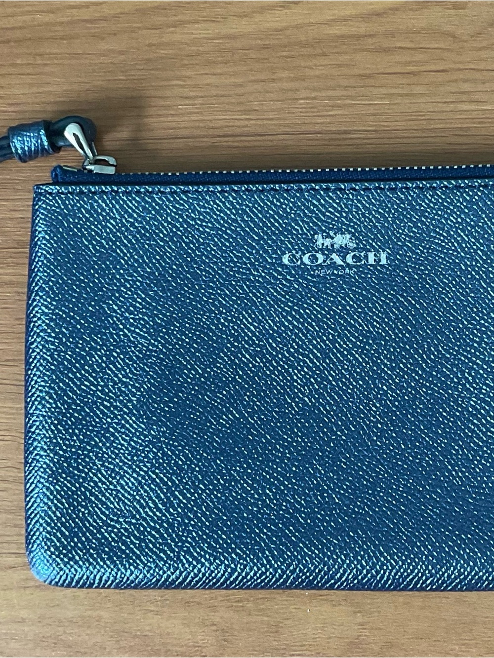 Coach Metallic Teal Blue Zip Wristlet